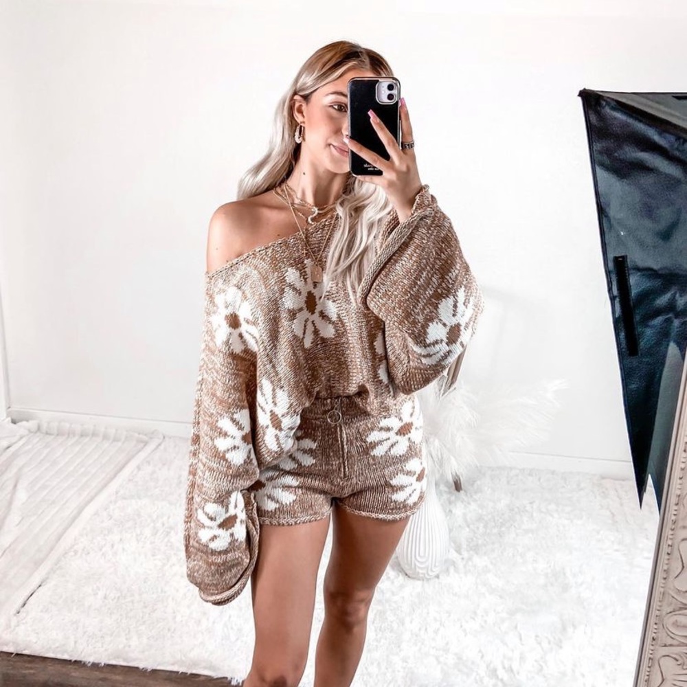 Tan/Beige Daisy Sweater Set